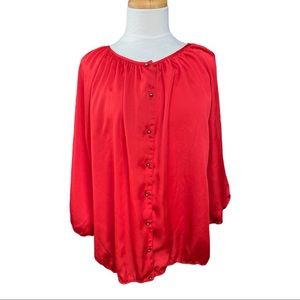 Chico’s Top Blouse Red Button Down Elastic Hem Size 3